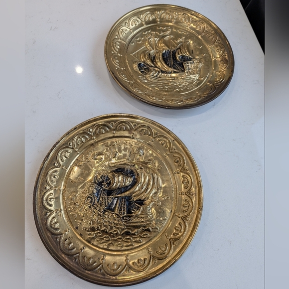 Vintage 1960 wall ship plates brass made in England - Picture 12 of 12